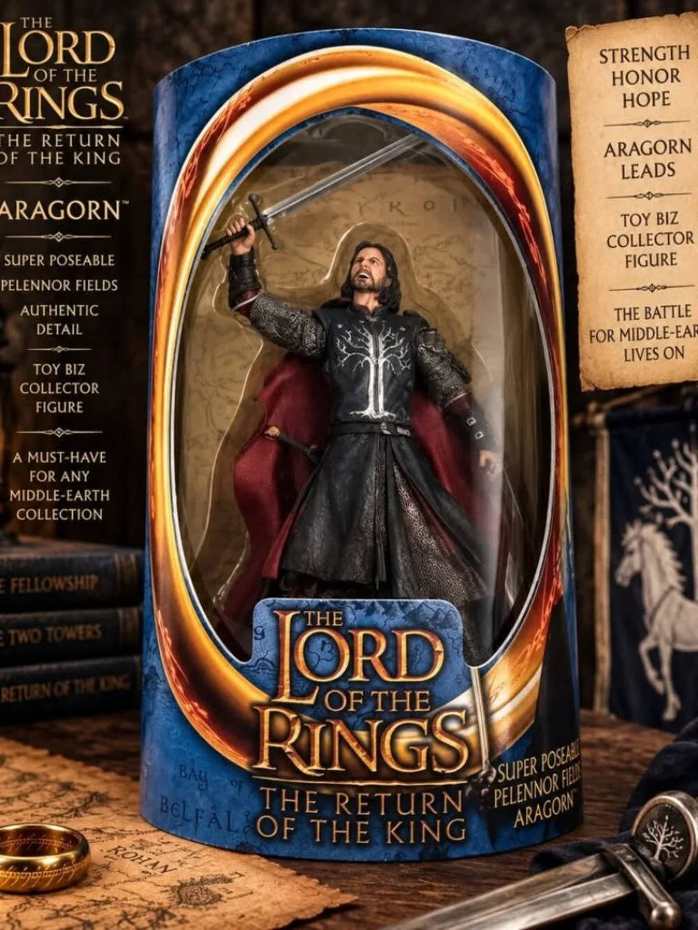 LOTR Aragorn Super Poseable Pelennor Fields – Toy Biz Return of the King – Seale